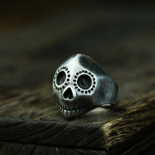 Silent skull 925 silver ring, simple abstract 925 silver ring, personality ring sterling silver brass jewelry-Craftsmen made - SATANHORN