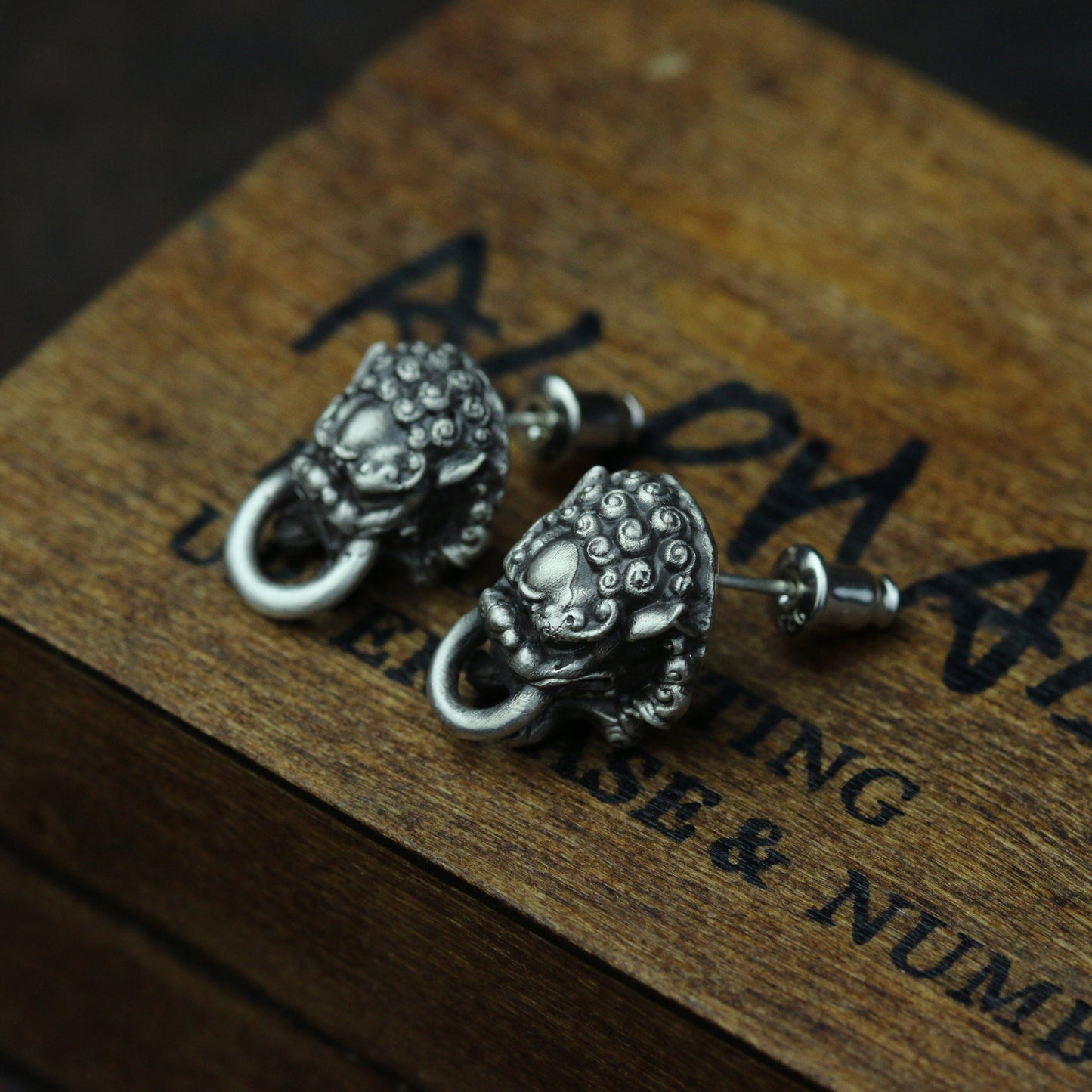 925 sterling silver lion head earrings, lion earrings, lion jewelry, natural earrings, gifts for him handmade