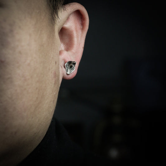 Cobra Snake 925 Silver Earrings, Men's Viper Stud Earrings, Venom Jewelry Sterling Silver Handmade - Craftsmen made - SATANHORN