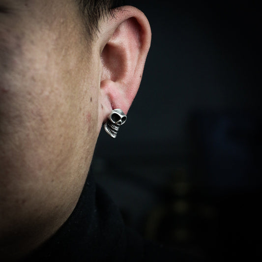 Creativity Skull 925 Silver Ear studs, bizarre skull earrings, rare jewelry sterling silver handmade - Craftsman made
