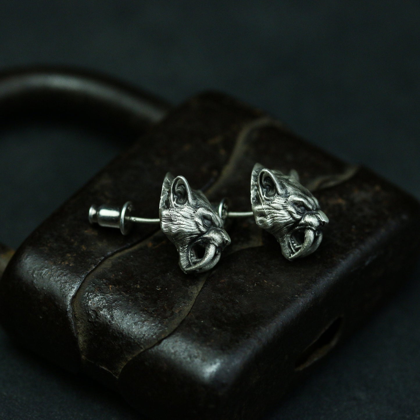 Saber-toothed tiger 925 Silver earrings, liger beast earrings, ancient beast jewelry sterling silver handmade-Craftsmen made