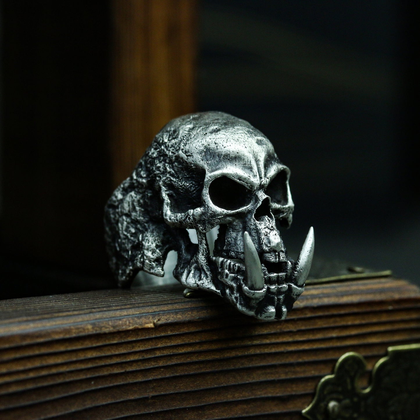 Skull Fangs 925 silver ring, houndstooth fangs skull jewelry, gothic silver ring, Biker silver jewelry, men/women/rings-Craftsmen made - SATANHORN