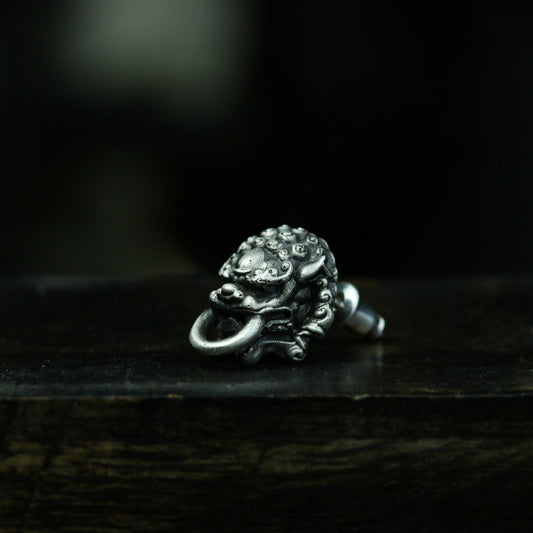 925 silver Lion Ear studs, oriental style lion earrings, solid sterling silver handmade ear decoration gift-Craftsmen made