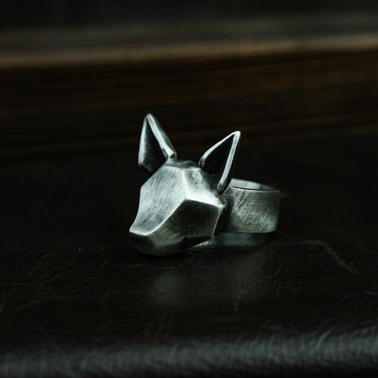 Simple fox 925 silver ring, abstract fox ring, totem animal jewelry, Ring-Mens Gift-Craftsmen made - SATANHORN