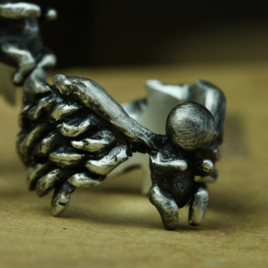 Angel/Devil 925 silver Ring , Couple ring,solid sterling silver handmade holiday anniversary gift - Craftsmen made - SATANHORN