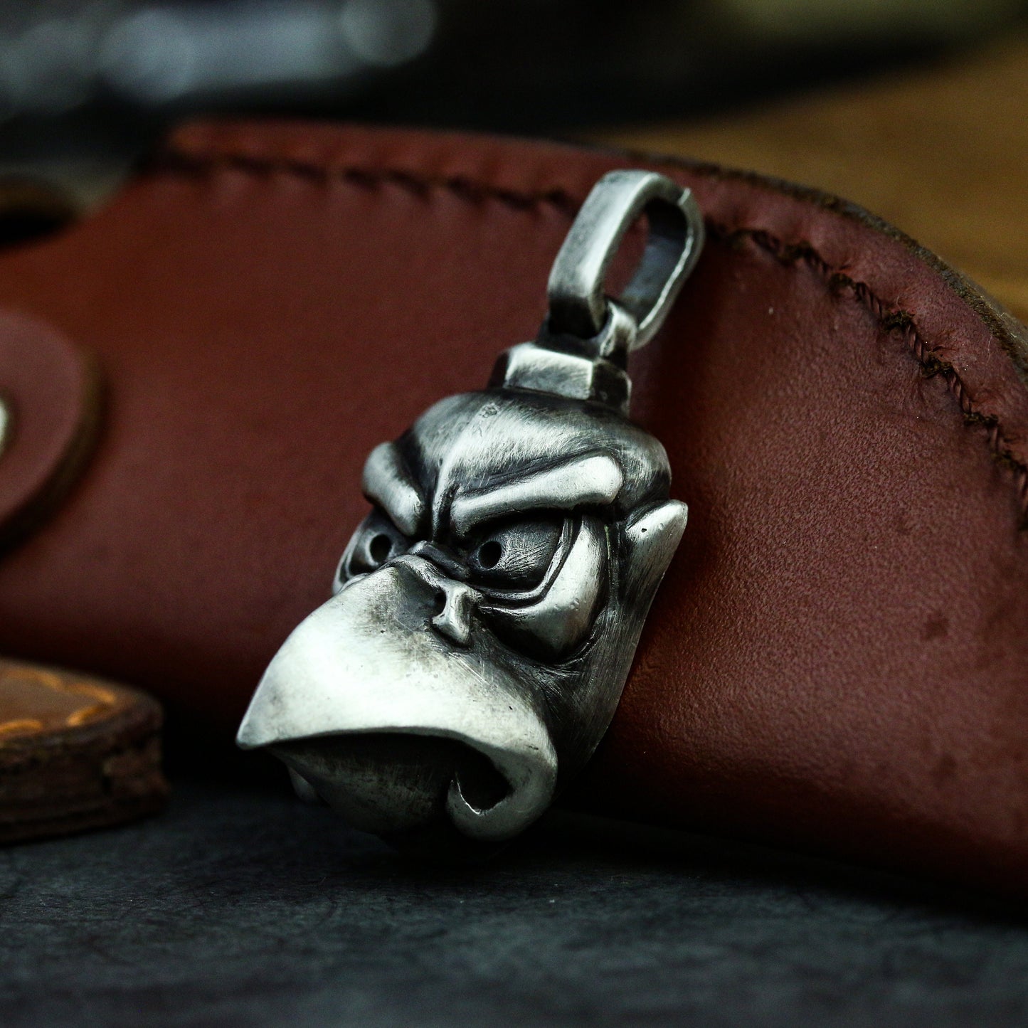 Karasu Tengu Japanese 925 Silver Dorei Bell Karasu kabuto necklace pendant, Crow Tengu Pair Samurai Battle Patch Karasu - Craftsmen made
