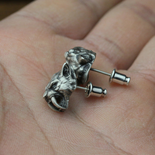 Saber Tooth Tiger Stud Earrings jewelry Silver Gift