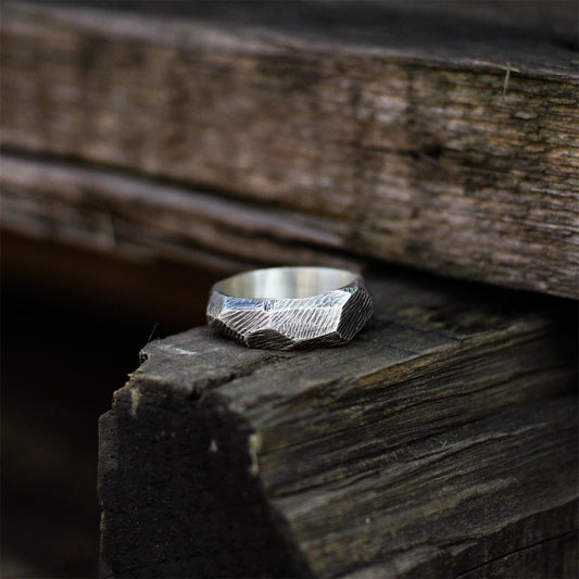 Geometric cut 925 silver ring, sterling silver handmade ring with rock design, simple and unique gift-Craftsmen made - SATANHORN