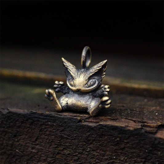 Big ear cat 925 silver/brass pendant necklace, A Cute kitty need a hug, A unique and interesting necklace pendant gift-Craftsmen made