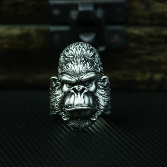 Gorilla 925 silver ring, King Kong 925 silver ring, personalized monkey wild man ring jewelry-Craftsmen made - SATANHORN
