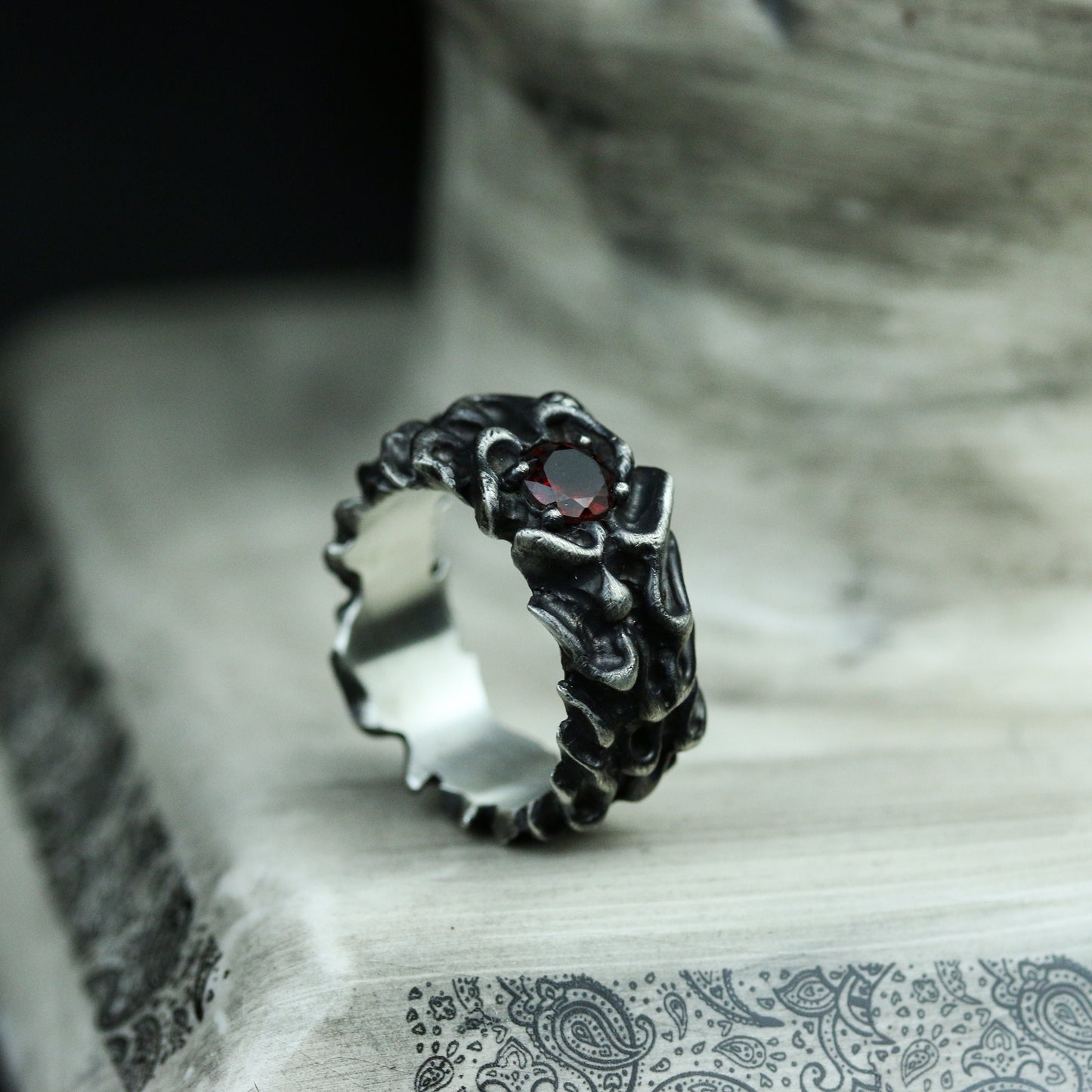 Garnet 925 silver ring, Chinese five element fire, couple ring, ring for girls and boys, Silver jewelry for holiday gift-Craftsman made - SATANHORN