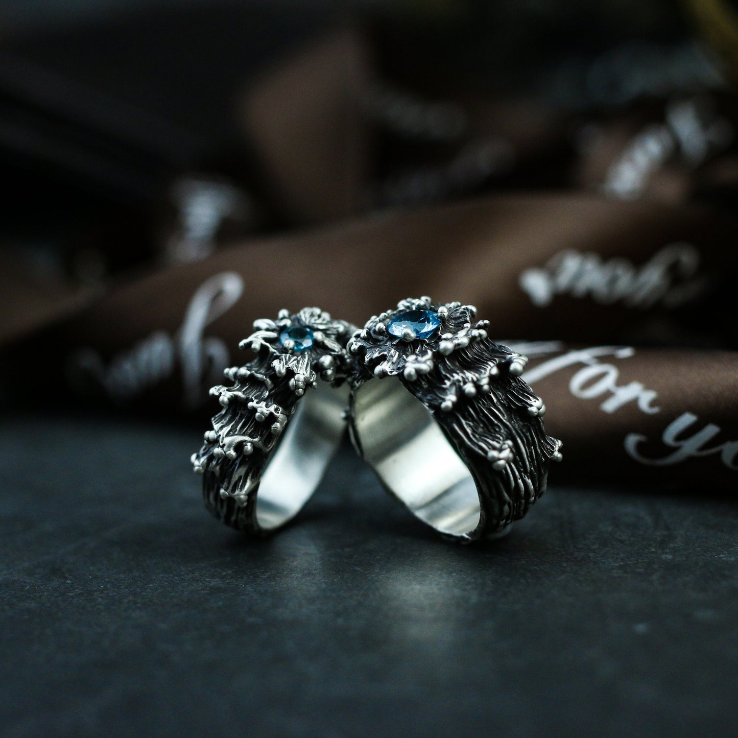 Topaz 925 silver ring, Chinese five-element water, unique inlaid ring, gem ring sterling silver gift-Craftsman made - SATANHORN
