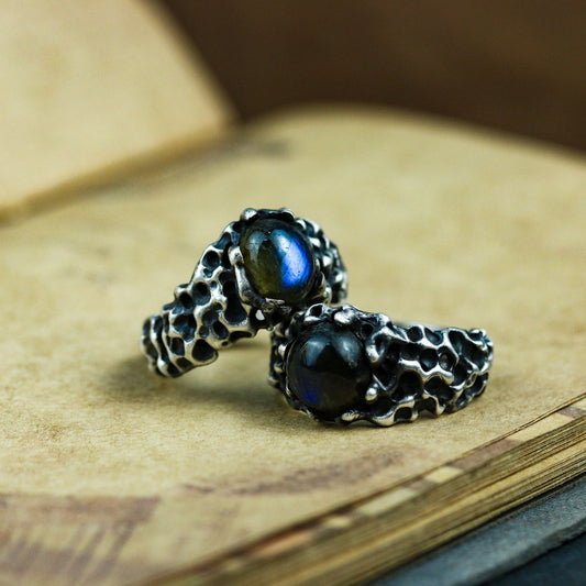 Moonstone 925 silver ring, inlaid gemstone ring, couple jewelry, sterling silver gift sapphire-Craftsman made - SATANHORN