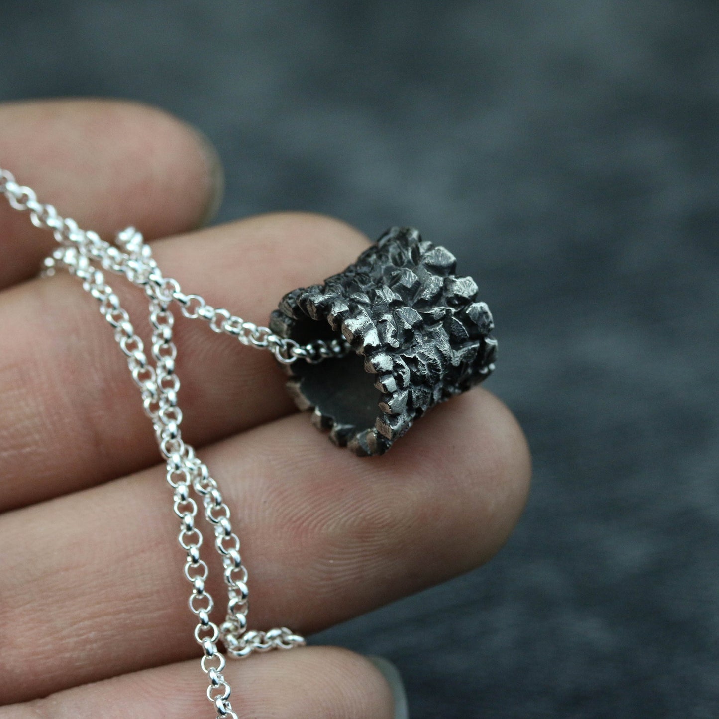 925 Sterling Silver Textured Pendant Necklace, Silver Natural Pendant for Couples, Gift for Him - Handmade