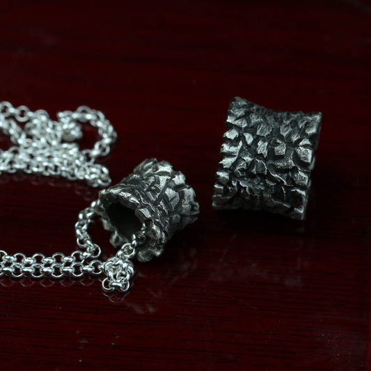 925 Sterling Silver Textured Pendant Necklace, Silver Natural Pendant for Couples, Gift for Him - Handmade