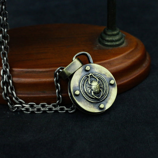 Egyptian Scarab Coin Necklace Pendant-925 Silver/Brass-Ancient Egyptian Myth Scarab-Craftsman made - SATANHORN