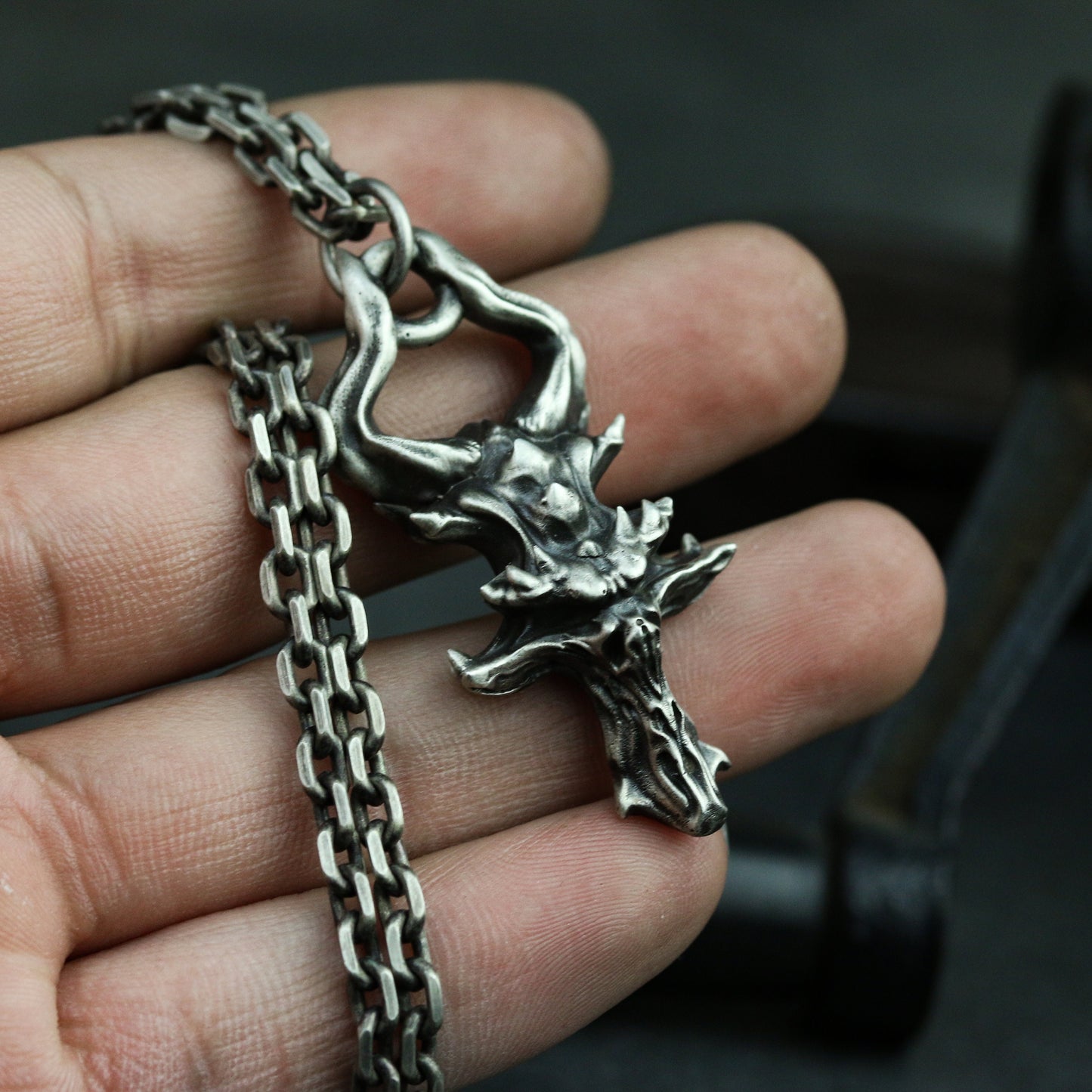 Ghost Cross 925 silver Pendant Necklace, 925 Sterling Silver Handmade Silver Jewelry-Craftsman made