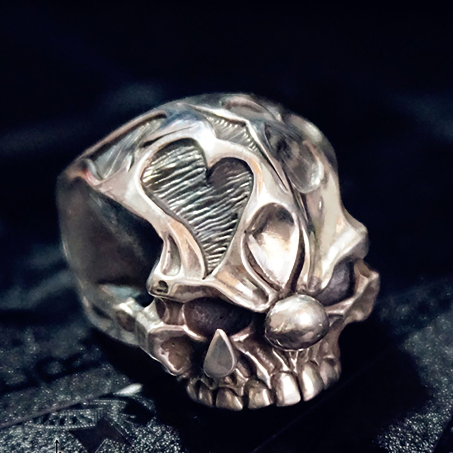 Gothic Clown Skull Signet Ring - Artisan Sterling Silver Horror Fantasy Accessory