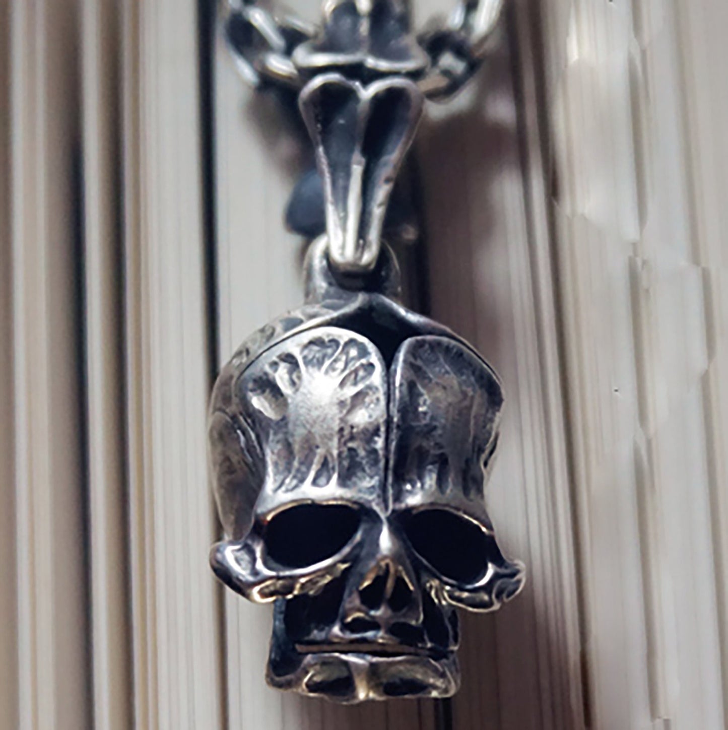 Skull Necklace-Humanoid Skull Pendant, Silver Skull, Gothic Necklace, Baby Skull Pendant