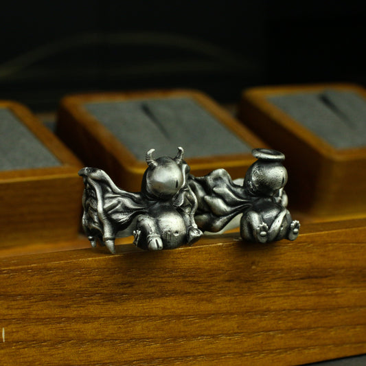 Penis demon angel 925 silver ring, evil myth male genital ring- Craftsman made - SATANHORN