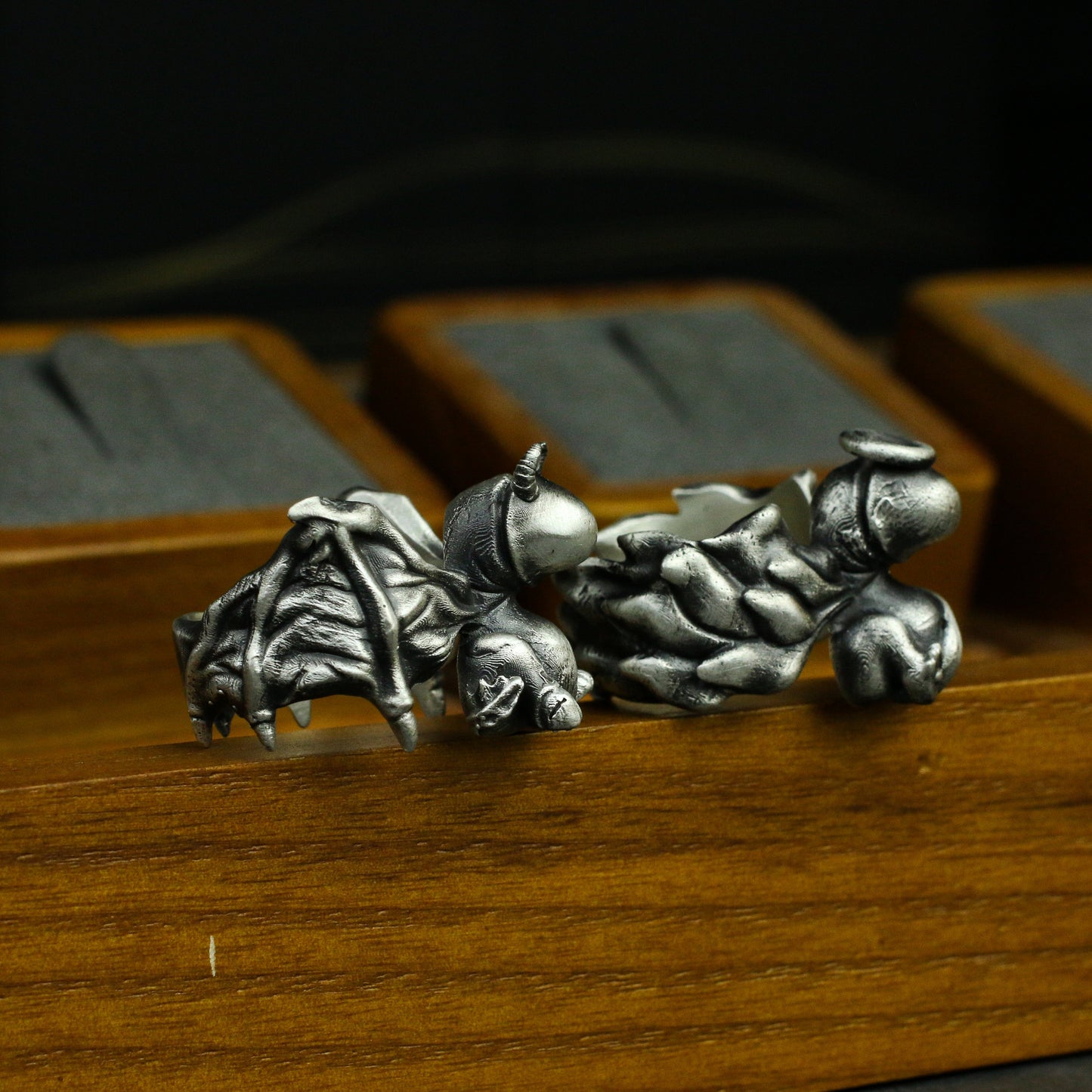Penis demon angel 925 silver ring, evil myth male genital ring- Craftsman made - SATANHORN