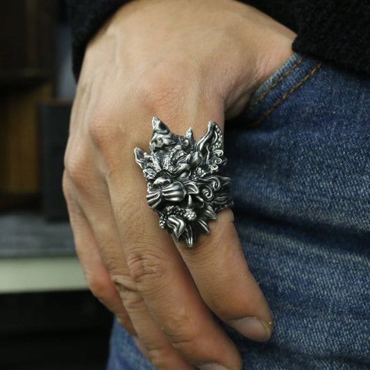 Unicorn 925 silver ring, lion brave sterling silver ring, personalized charm gift-Craftsmen made - SATANHORN