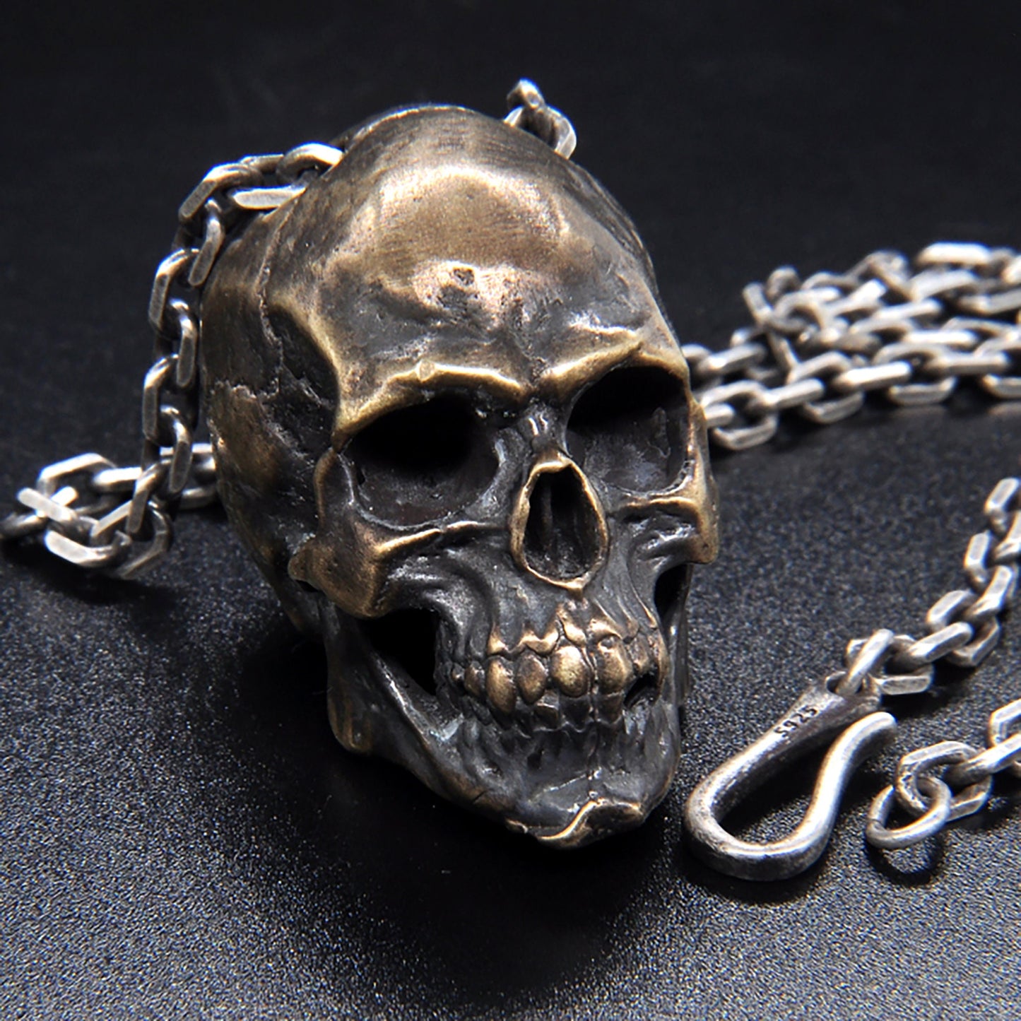 Skull pendant, skull necklace, silver skull, skull jewelry, gothic necklace, gift for boyfriend, gift for him-handmade