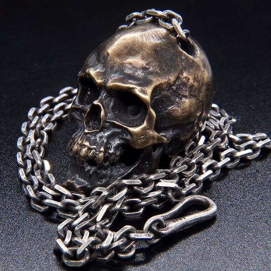 Skull pendant, skull necklace, silver skull, skull jewelry, gothic necklace, gift for boyfriend, gift for him-handmade