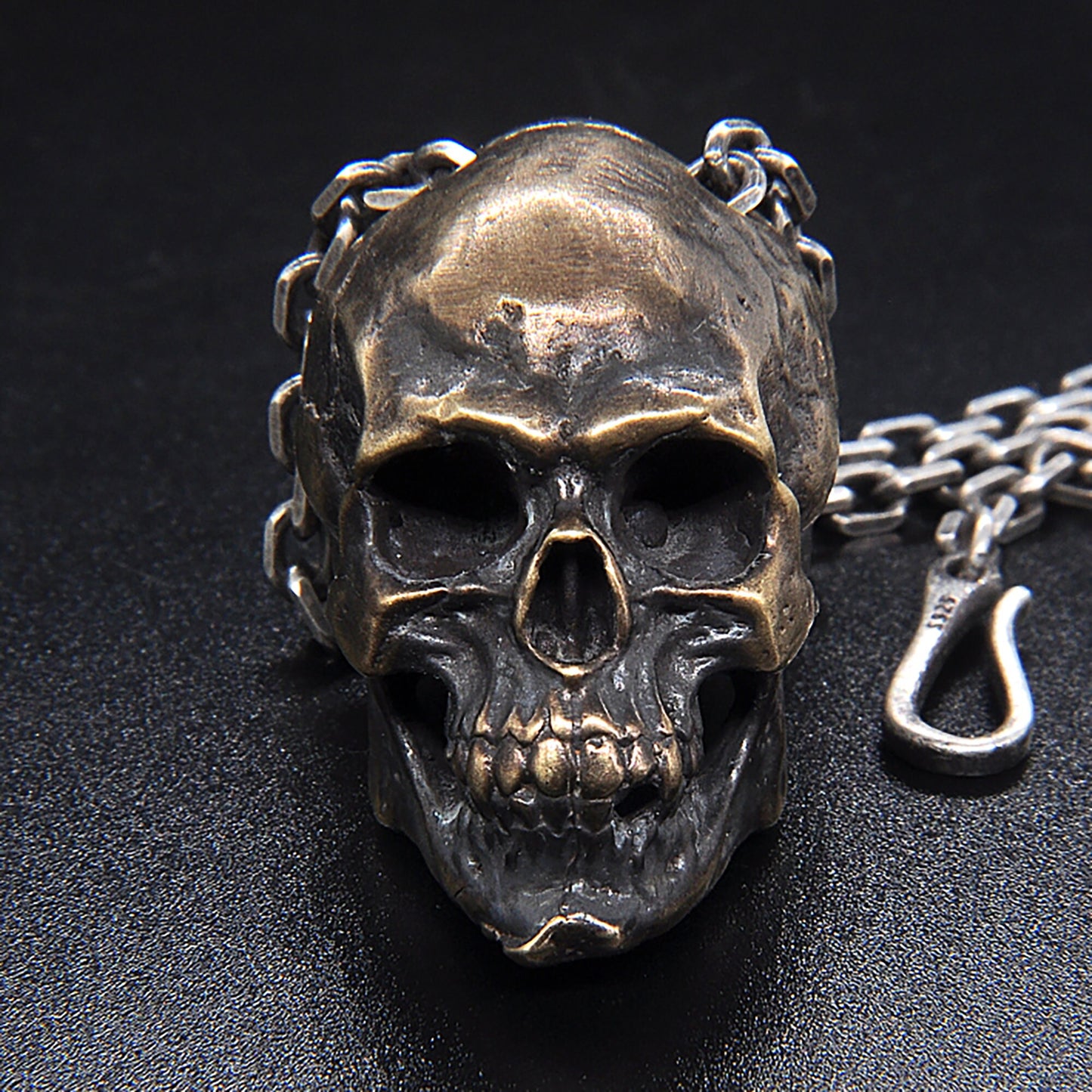Skull pendant, skull necklace, silver skull, skull jewelry, gothic necklace, gift for boyfriend, gift for him-handmade