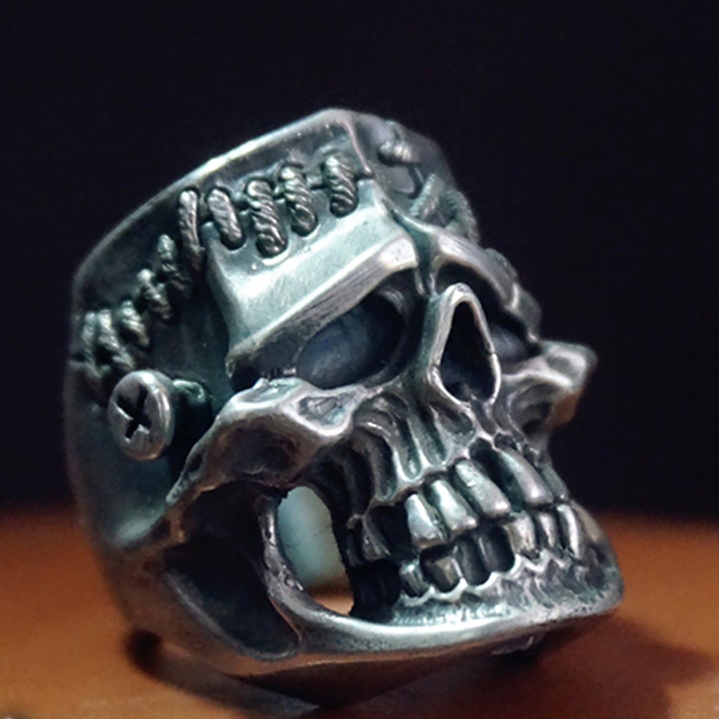 Steampunk Skull Signet Ring - 925 Silver Biker-Style Mens Jewelry