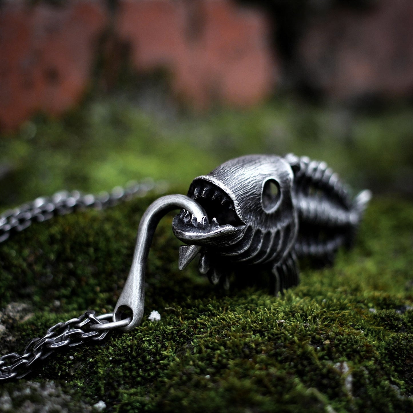 Skull Fish Skeleton Fish Hook 925 silver pendant necklace, punk angler fish necklace pendant silver personalized gift-Craftsman made