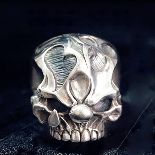 Gothic Clown Skull Signet Ring - Artisan Sterling Silver Horror Fantasy Accessory