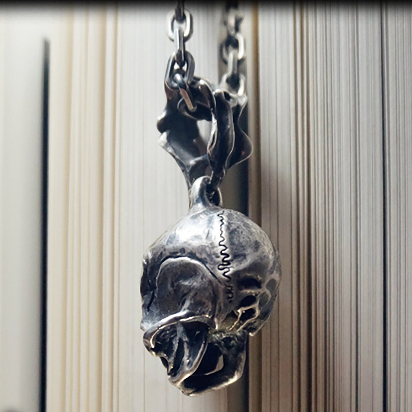 Skull Necklace-Humanoid Skull Pendant, Silver Skull, Gothic Necklace, Baby Skull Pendant