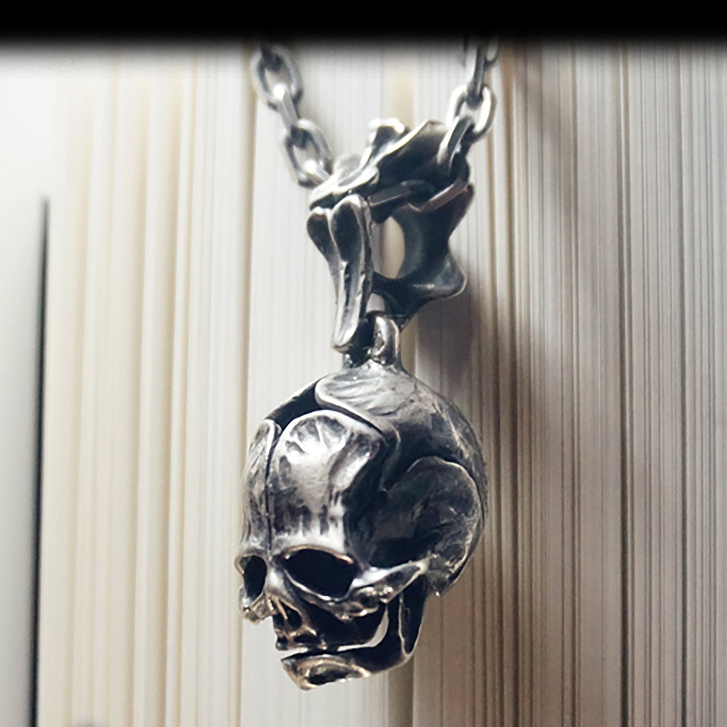 Skull Necklace-Humanoid Skull Pendant, Silver Skull, Gothic Necklace, Baby Skull Pendant
