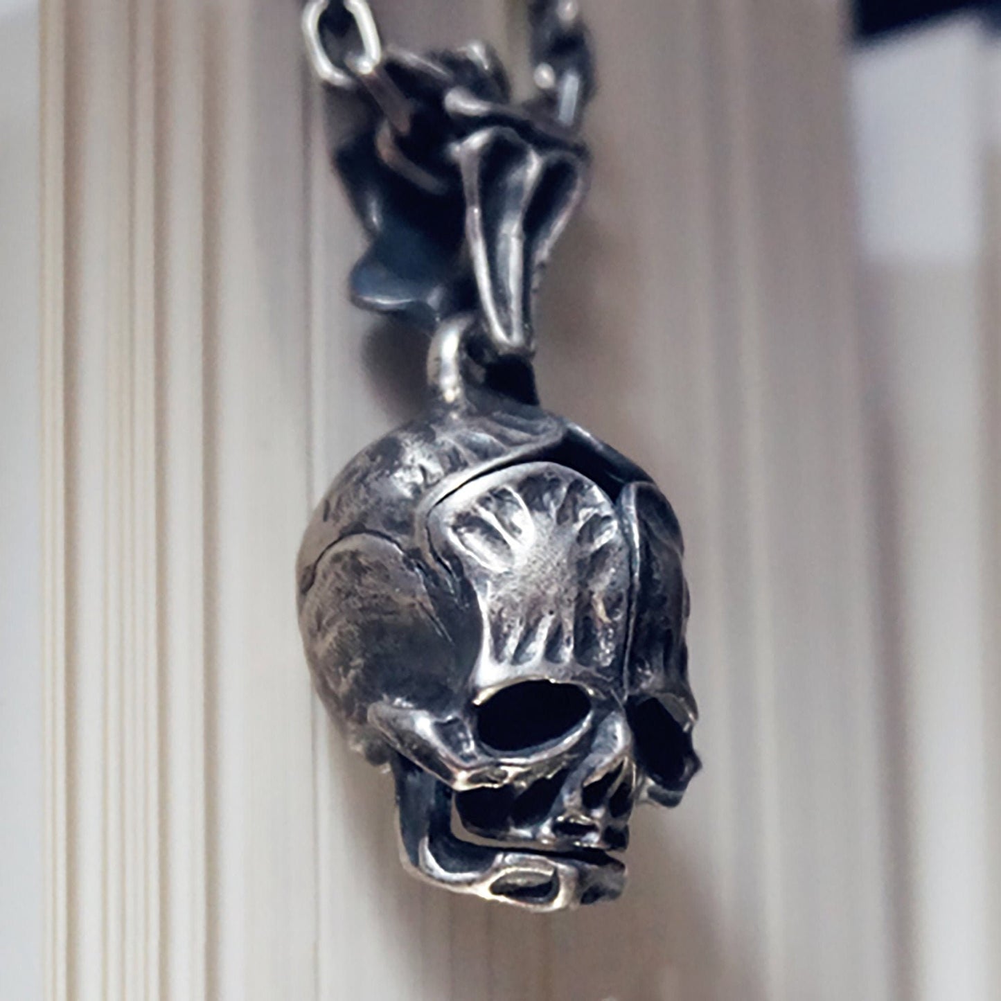 Skull Necklace-Humanoid Skull Pendant, Silver Skull, Gothic Necklace, Baby Skull Pendant