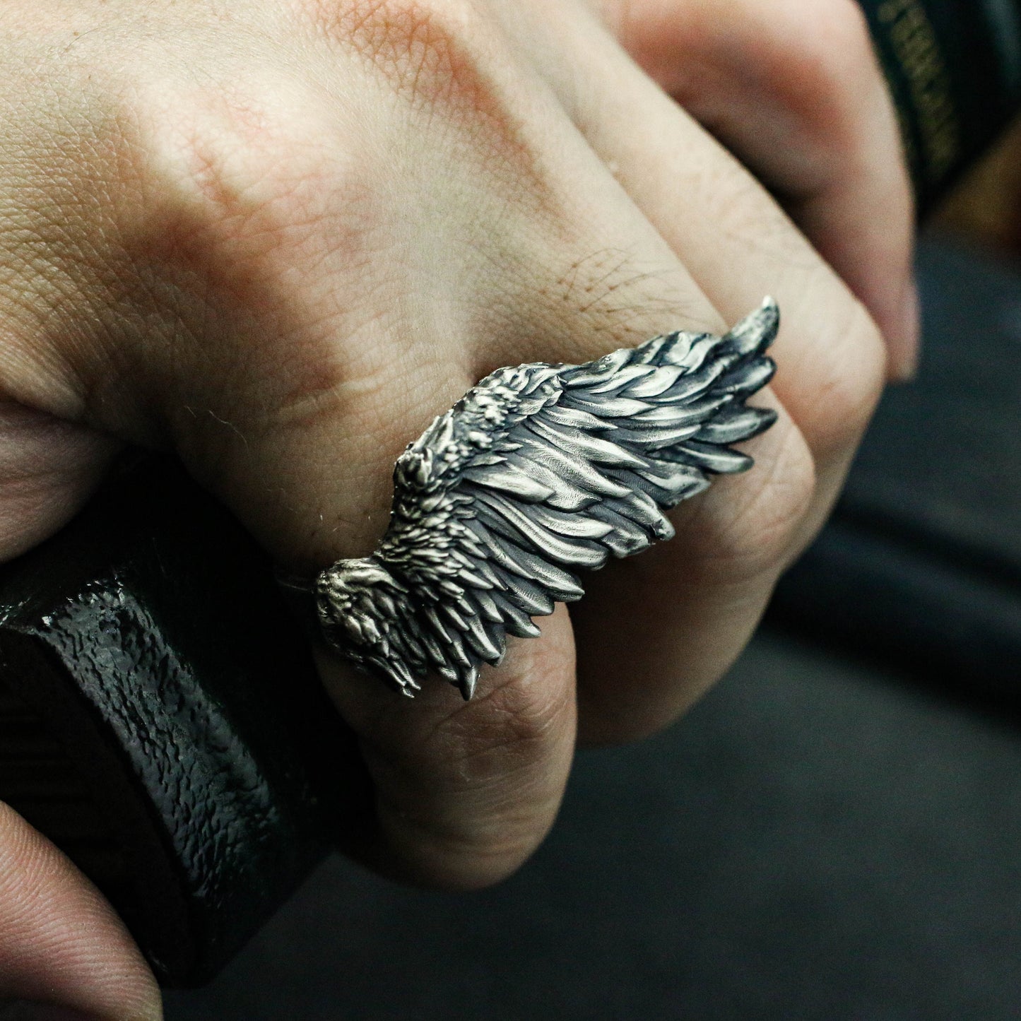 Angel wings 925 silver big ring, flying wings indie ring, unique sterling silver gothic vintage handmade gift-craftsman made - SATANHORN