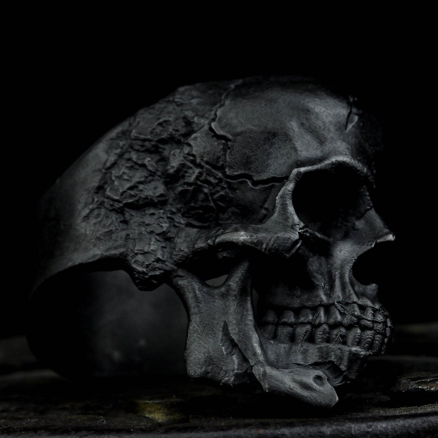 Skull ring Vintage Broken Damaged Half Face Skull ring, ring Fashion Biker Rock Punk Jewelry Antique Silver Jewelry for Men Women