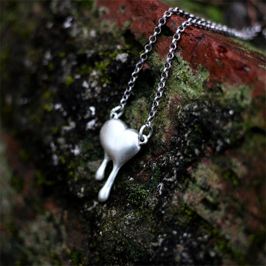 Melting Heart 925 Silver Pendant Necklace, Heart Shaped Silver Pendant Necklace, Charm Necklace Gift Boyfriend and Friends - Craftsman Made