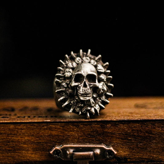 Spikes Skull 925 silver ring, silver mang ghost head ring, sterling silver vintage gothic ring gift - craftsman made - SATANHORN