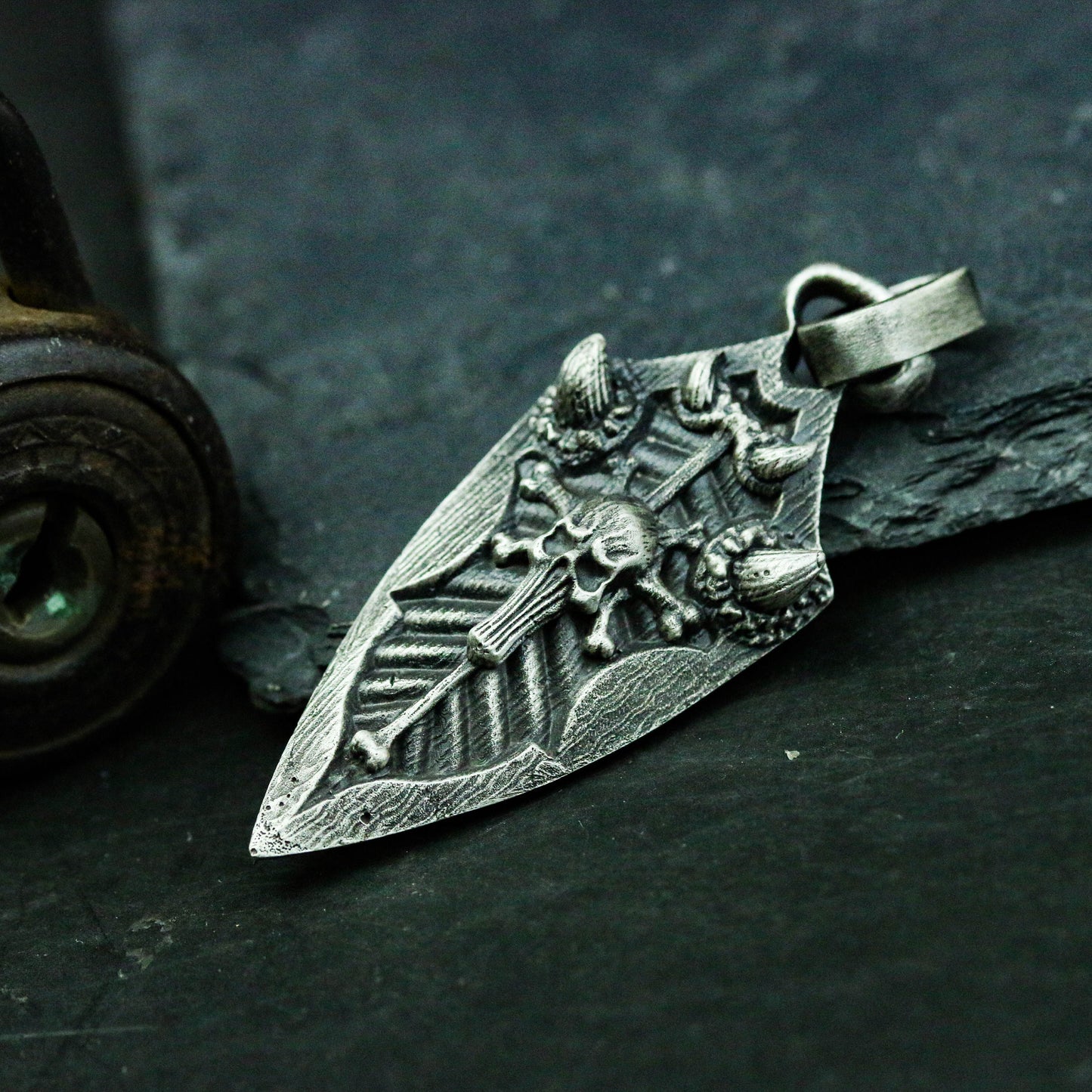 Skull Arrow 925 Silver Pendant Necklace, Cannibal Tribal Arrow Pendant Necklace, Skull Cross Necklace-Craftsman made