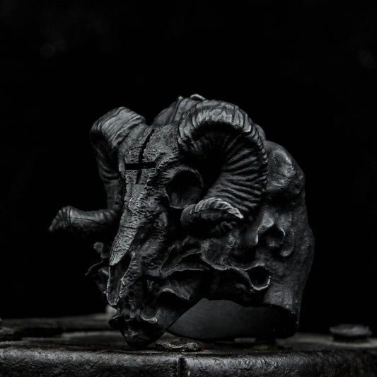 Retro Sheep Skull ring, Shofar skull ring, evil god ring, pan god ring, skull ring, Gothic ring, Freemason Locomotive Ring