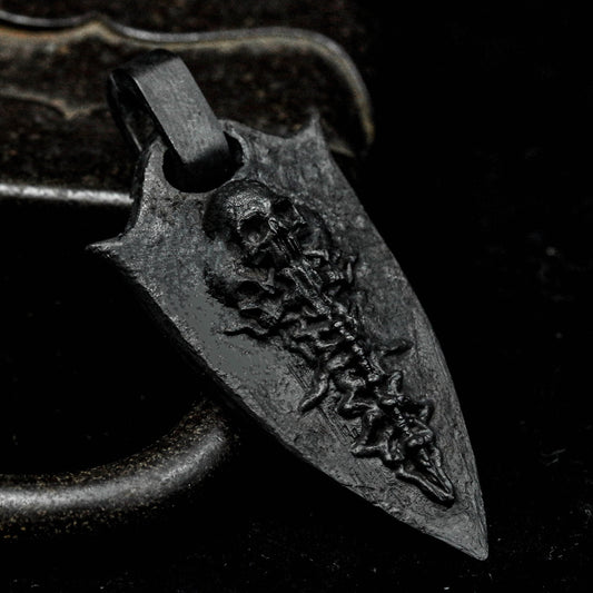 Silver Skull Necklace, Skull Shield Men Pendant, Biker Men Pendant, Symbolic Silver Skull Amulet, Oxidized Silver Necklace, Gifts