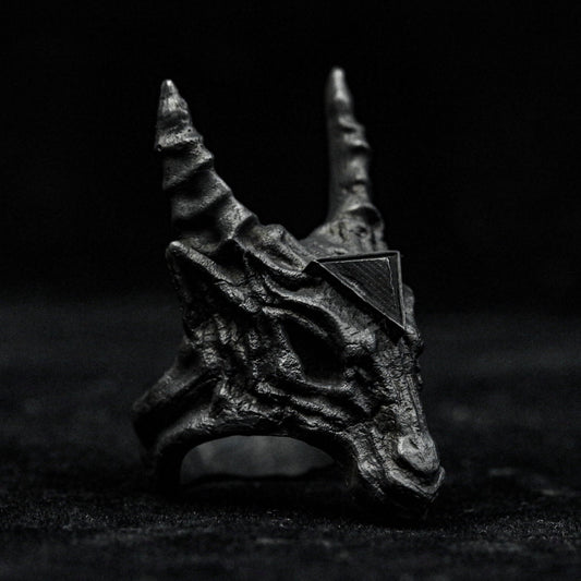 Antelope Skull Skeleton ring, Shofar skull ring, evil god ring, pan god ring, skull ring, Gothic ring, God's jewelry