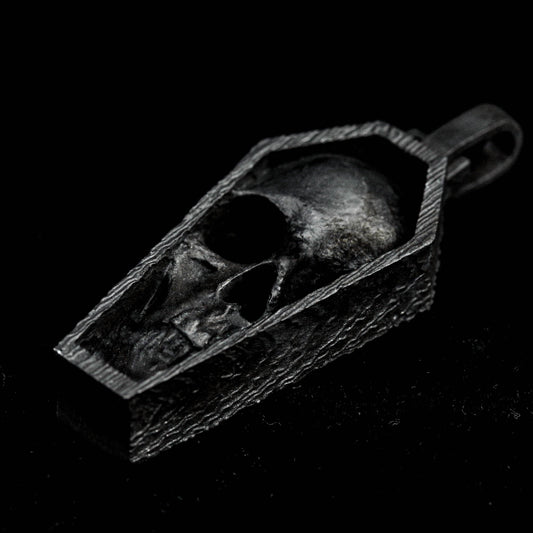 Skull 925 sterling silver pendant, coffin skull pendant, hand-carved, vintage pendant, coffin pendant. Silver heavy skull pendant design.