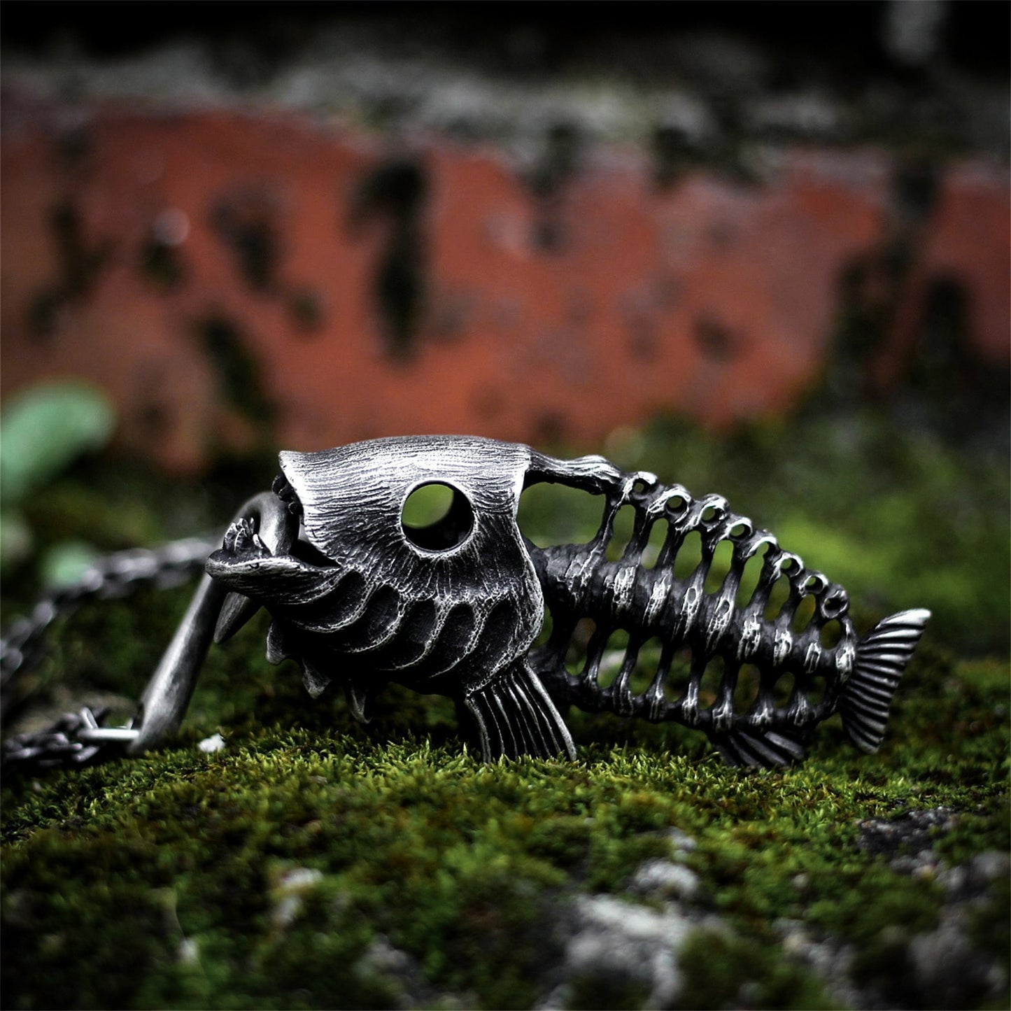 Skull Fish Skeleton Fish Hook 925 silver pendant necklace, punk angler fish necklace pendant silver personalized gift-Craftsman made