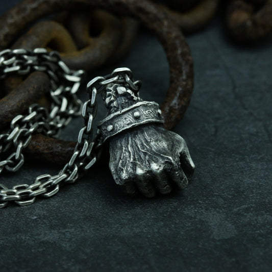Fist 925 Silver Pendant Necklace, Power Necklace Pendant Handmade in Brass Sterling Silver, Human Hand Pendant - Craftsmen made