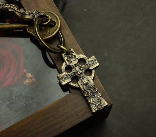 Carved cross 925 silver/brass necklace pendant, artistic cross jewelry, unique belief necklace-Craftsmen made - SATANHORN