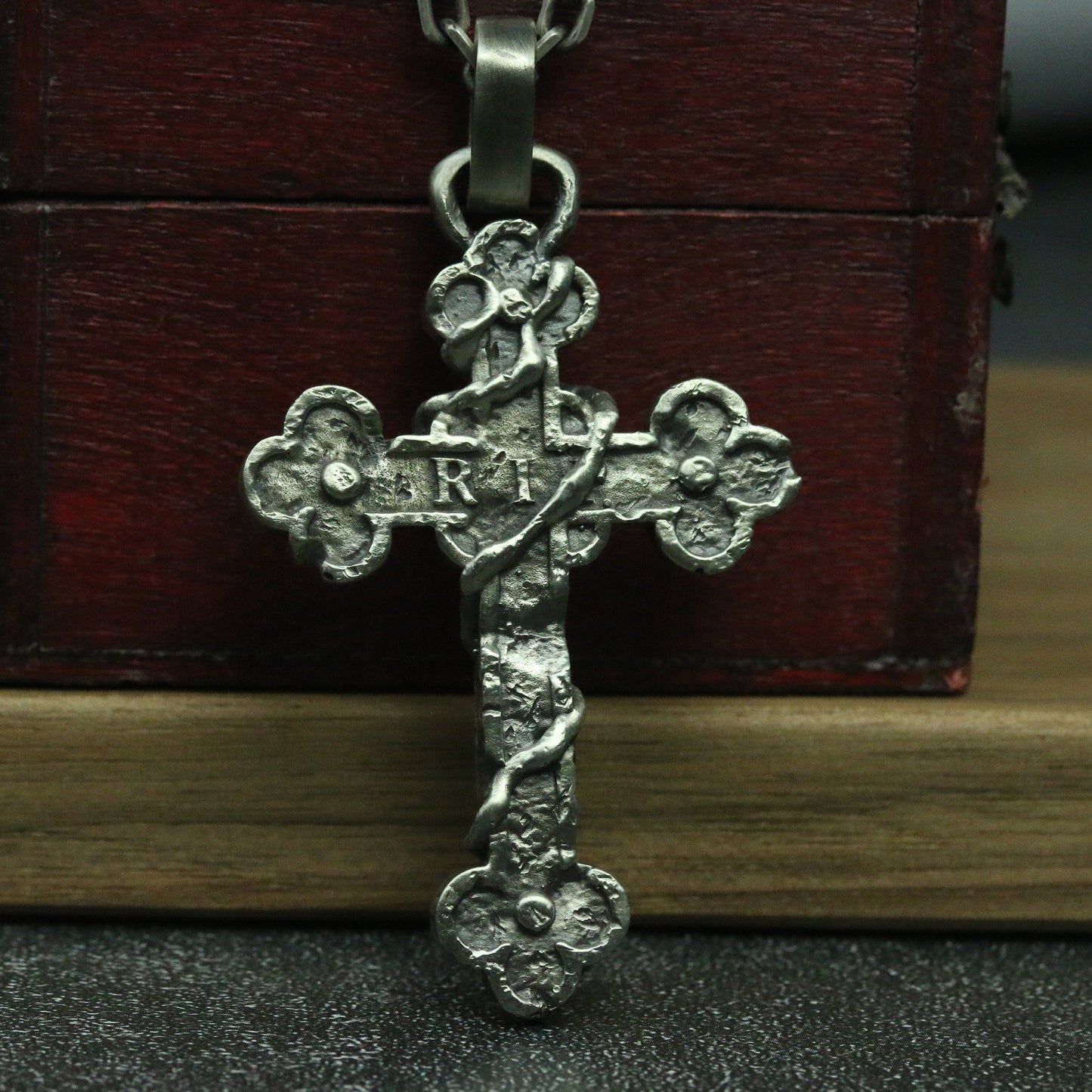 Catholic Latin Cross 925 Silver/Brass Necklace Pendant, Art Cross Jewelry, Unique Faith Necklace-Craftsmen made