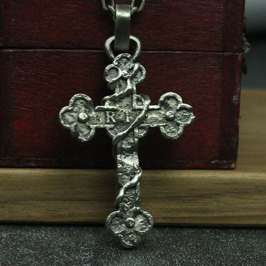 Catholic Latin Cross 925 Silver/Brass Necklace Pendant, Art Cross Jewelry, Unique Faith Necklace-Craftsmen made
