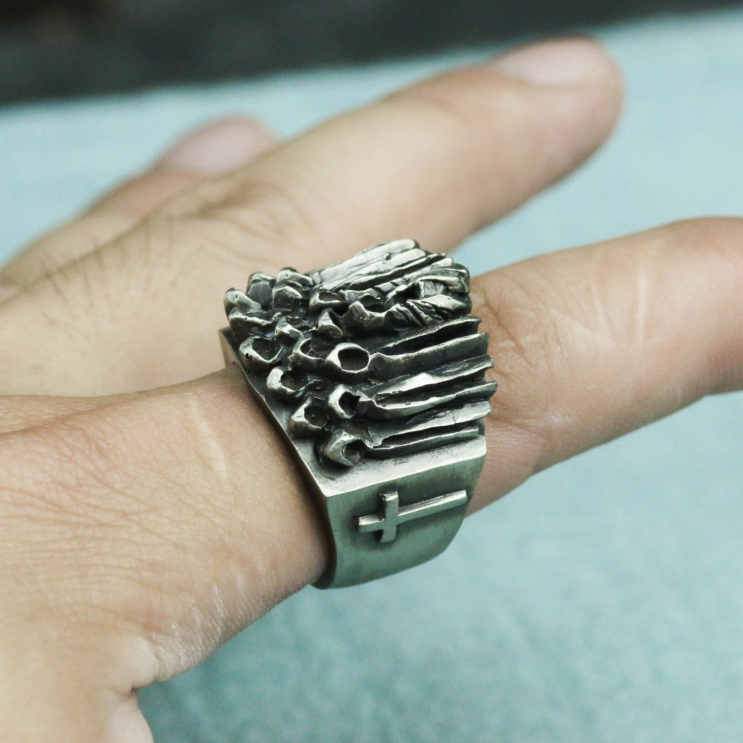 Cross Christian believer 925 Silver Ring, people of faith cloak silver brass ring, unique handmade ring-Craftsman made - SATANHORN